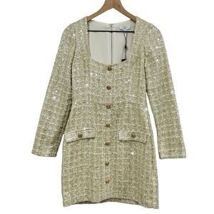 Gianni Bini Gold Sequin Button-Front Mini Dress